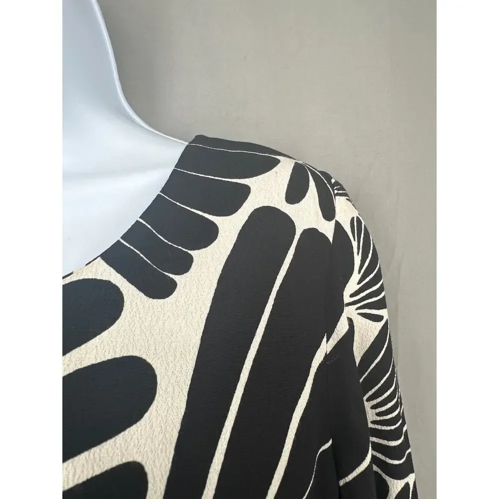 J Crew Dress Womens 4 Black Mini Shift Long Sleeve Abstract Flowy Boho Office - Picture 8 of 8